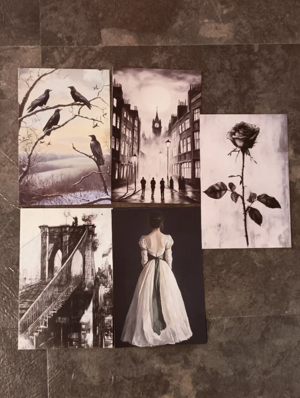 Dark Gothic Postcard Set Of 5, Academia Art Print Correspondence Notes 4x6